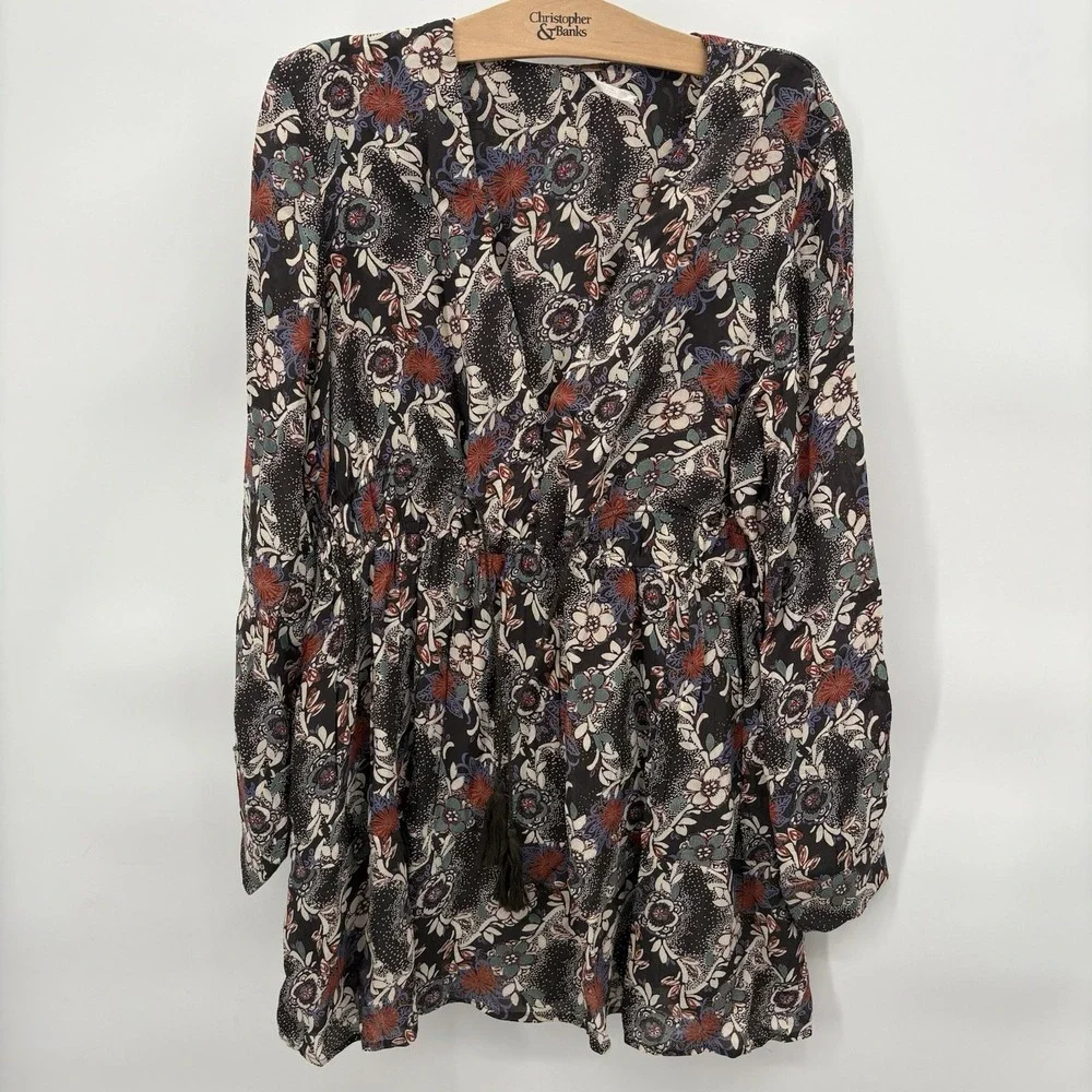 Free People Dress Womens Large Mini Tunic Stealing Fire Printed Boho Bohemian 3G